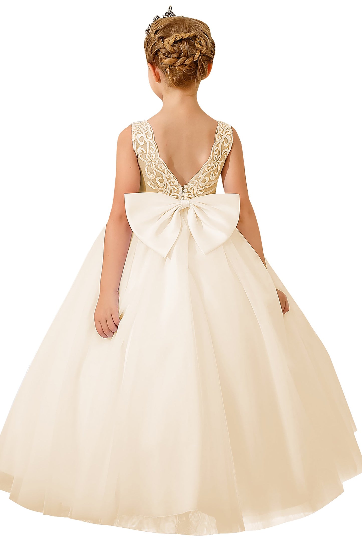 A-Line Floor Length Tulle Lace Flower Girl Dress CF0289