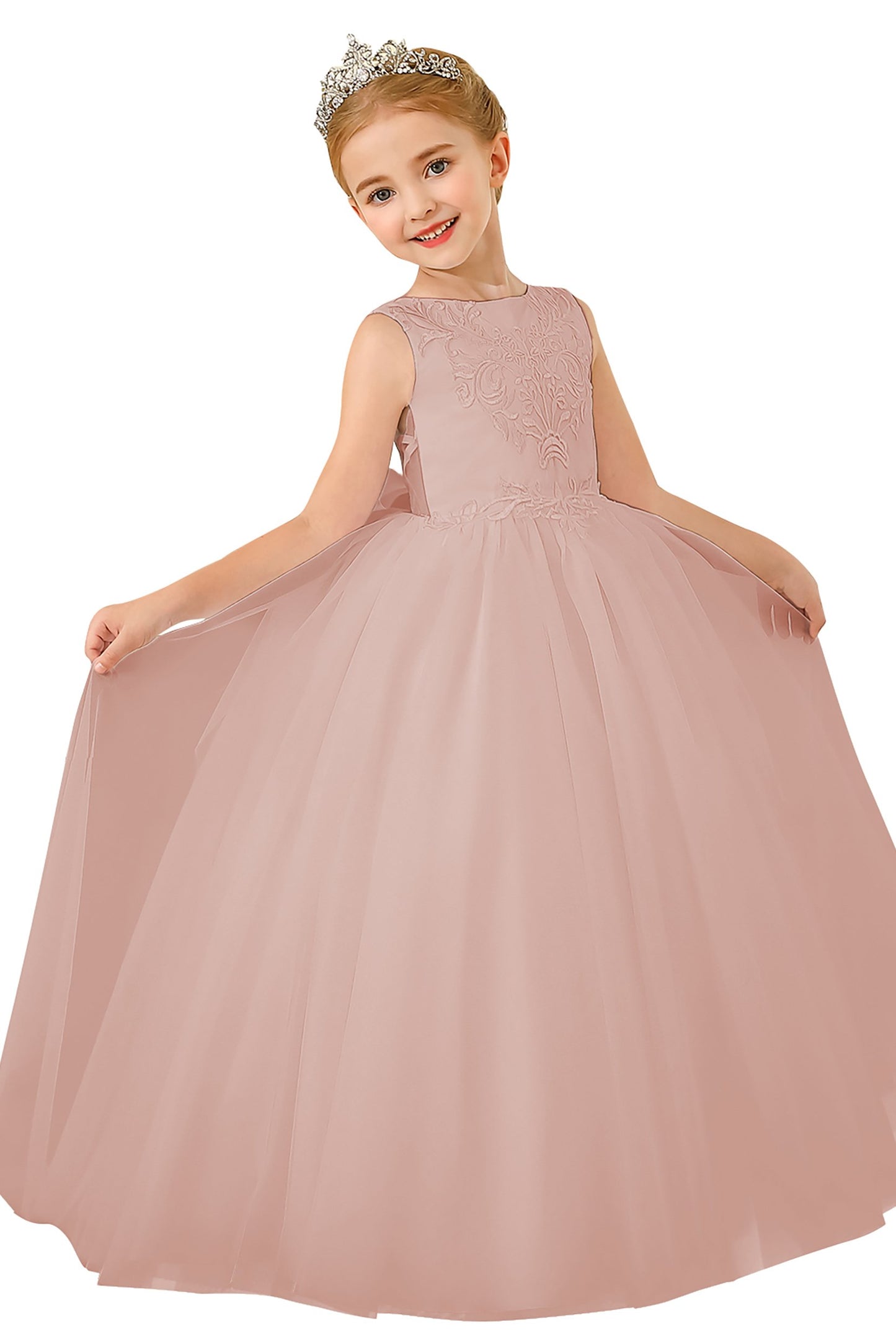 A-Line Floor Length Tulle Lace Flower Girl Dress CF0289