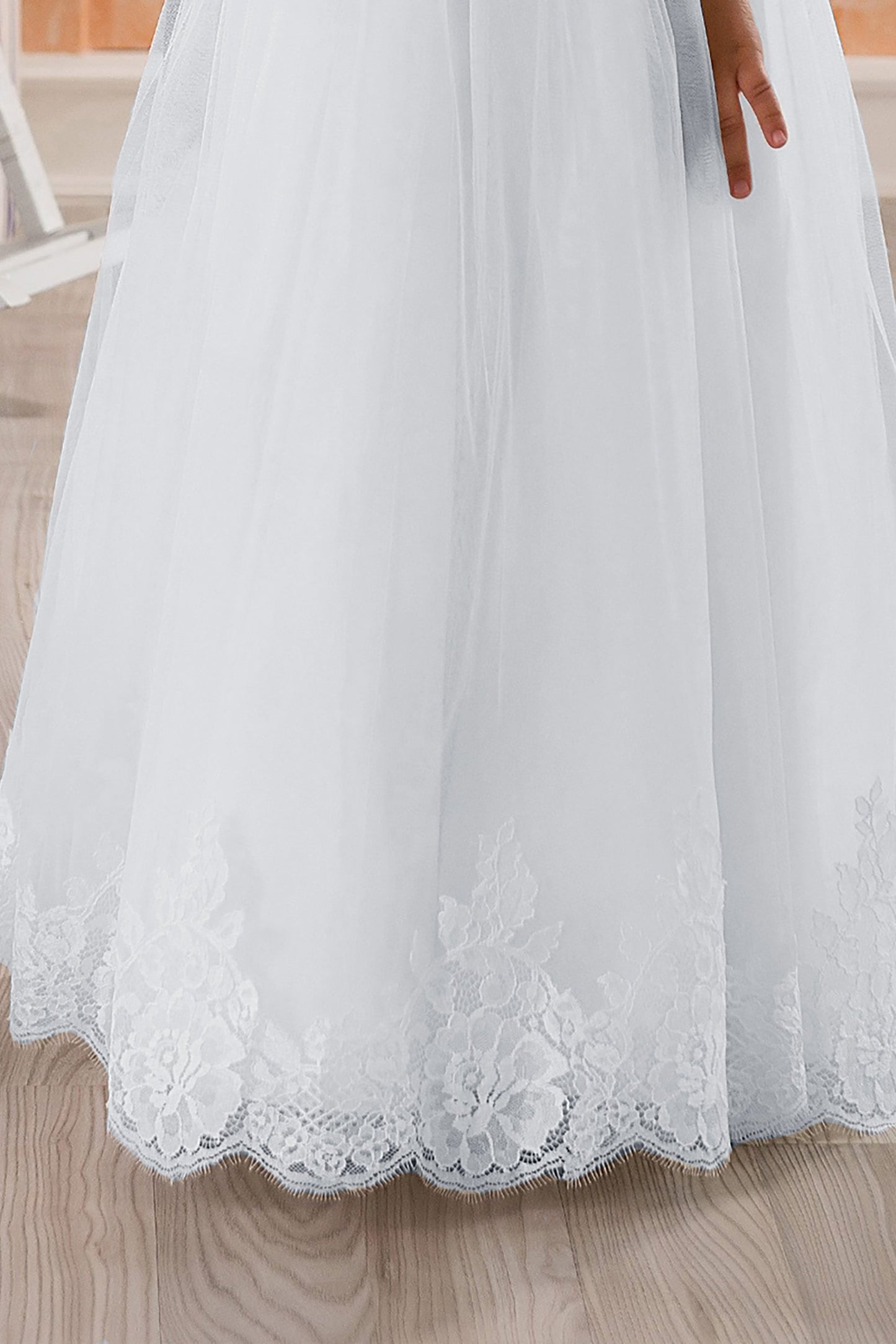 A-Line Floor Length Tulle Lace Flower Girl Dress CF0298