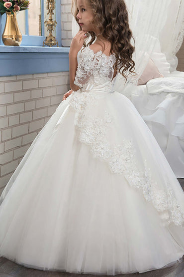 Ball Gown Floor Length Tulle Lace Flower Girl Dress CF0300