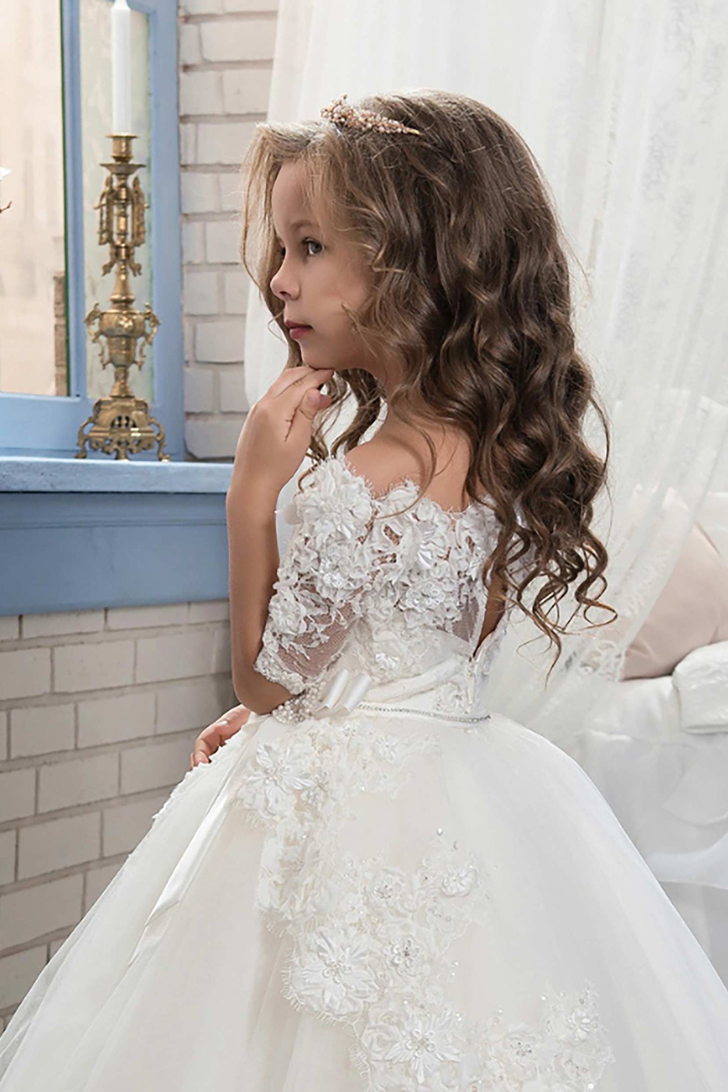 Ball Gown Floor Length Tulle Lace Flower Girl Dress CF0300