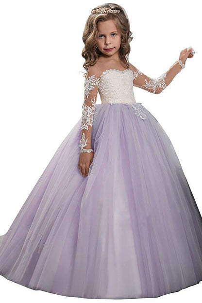A-Line Floor Length Tulle Lace Flower Girl Dress CF0303