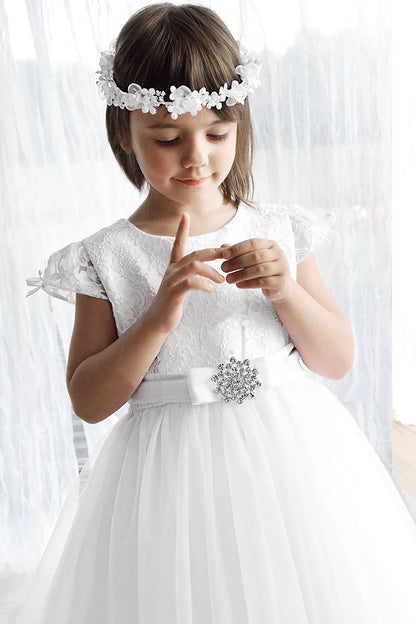 A-Line Floor Length Tulle Lace Flower Girl Dress CF0308