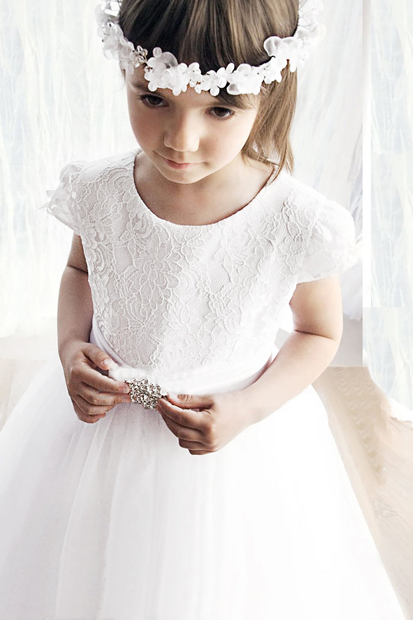 A-Line Floor Length Tulle Lace Flower Girl Dress CF0308