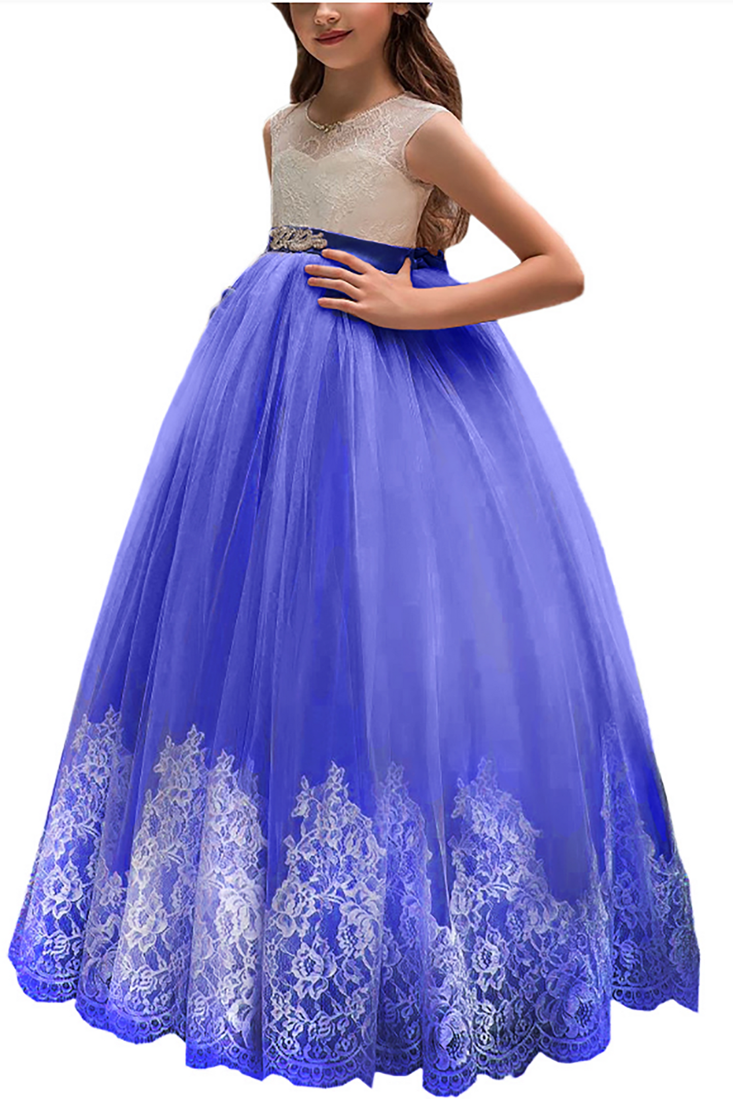 A-Line Floor Length Tulle Lace Flower Girl Dress CF0311