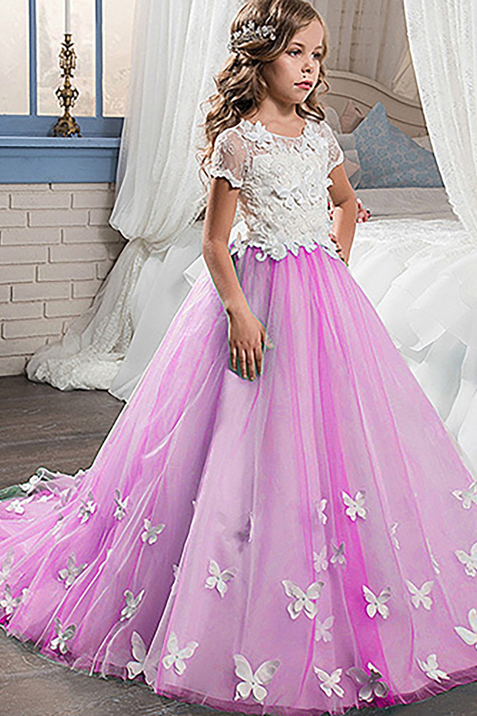 Elegant Long Flower Girl Dresses COCOMELODY