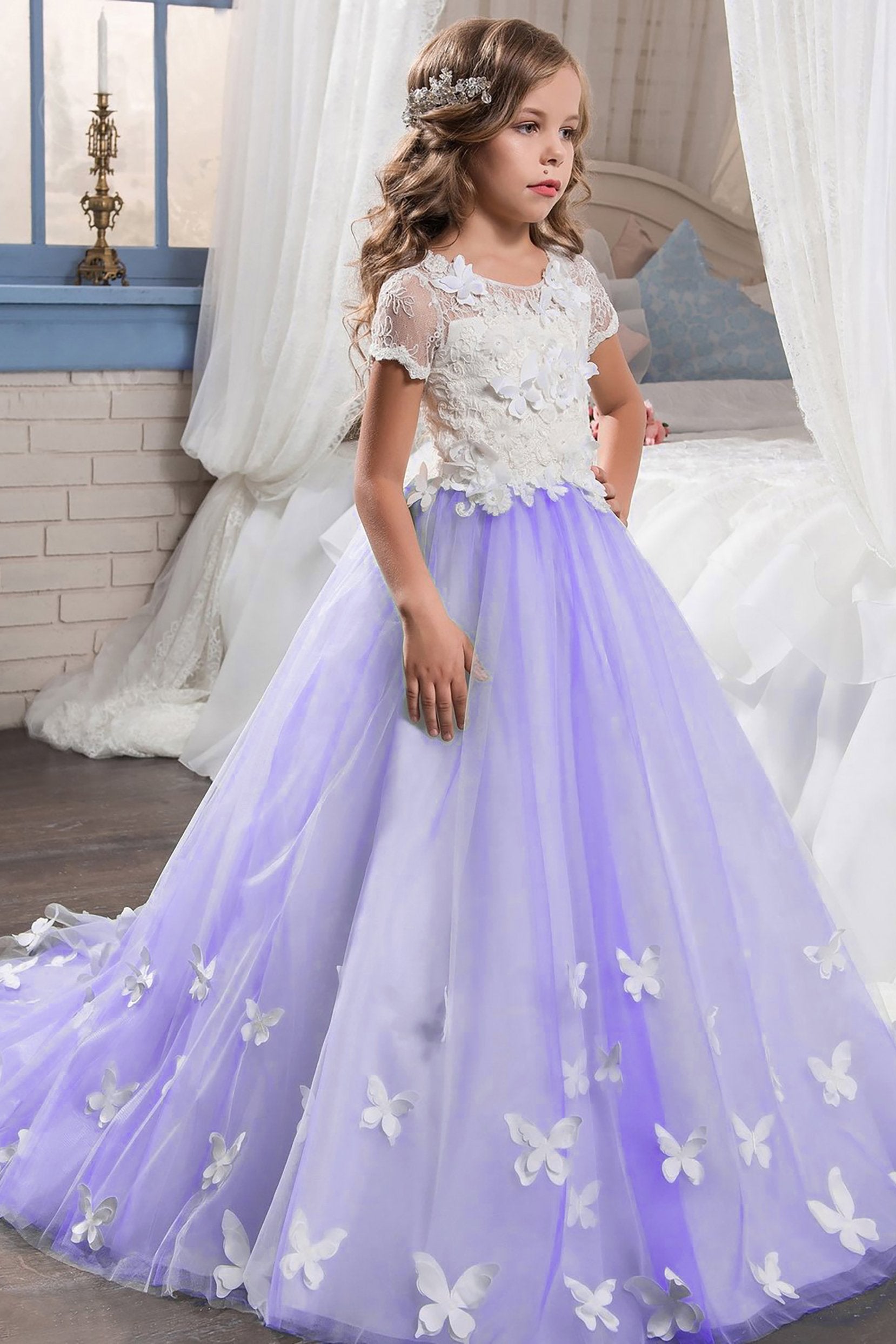 Ivory and purple flower girl dresses best sale