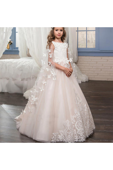 A-Line Floor Length Tulle Lace Flower Girl Dress CF0329