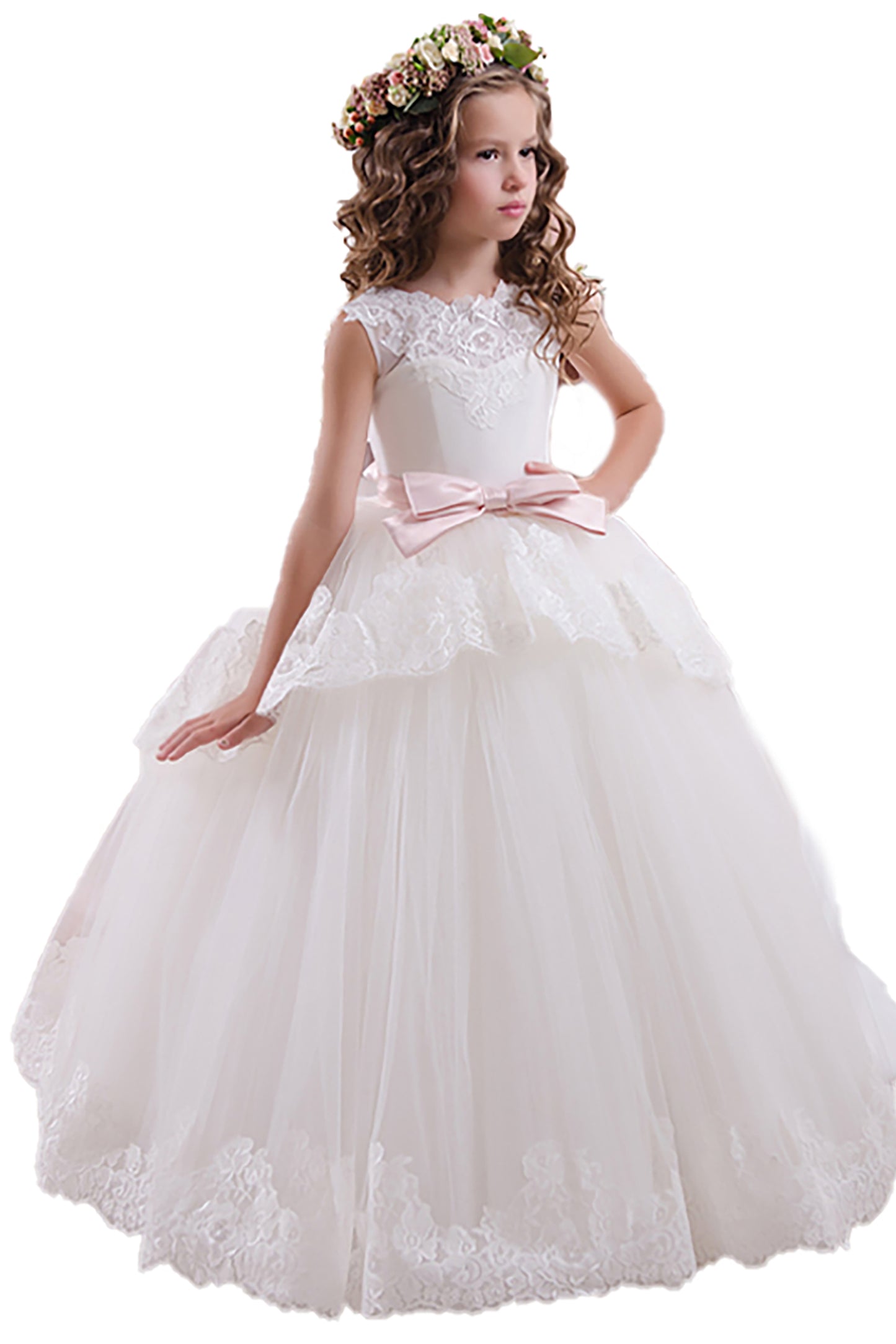 A-Line Floor Length Tulle Lace Flower Girl Dress CF0341