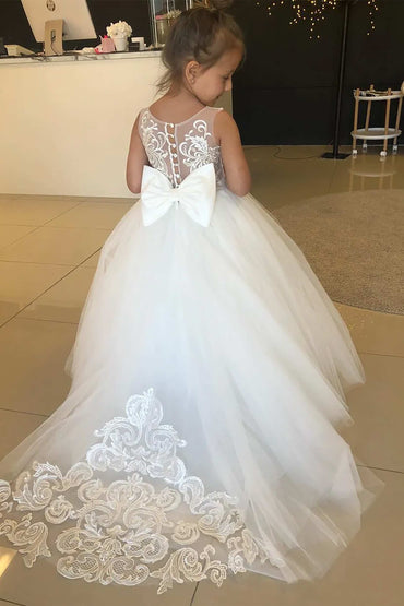 Ball Gown Floor Length Tulle Lace Flower Girl Dress CF0348