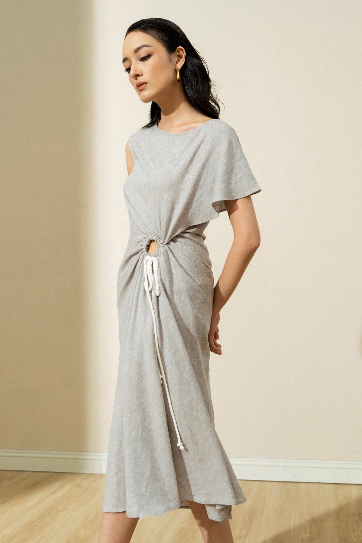 A-Line Tea Length Linen Dress CG0090