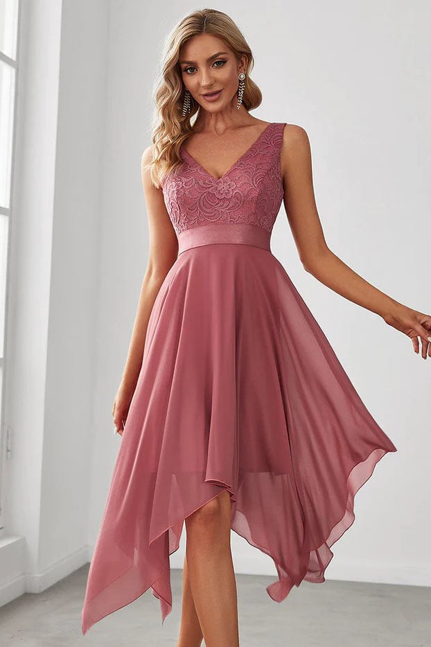 Asymmetrical Knee Length Chiffon Dress CG0263