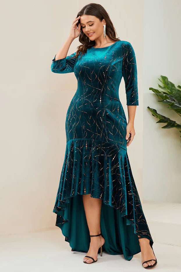 Sheath-Column High-Low Velvet Dress CG0265