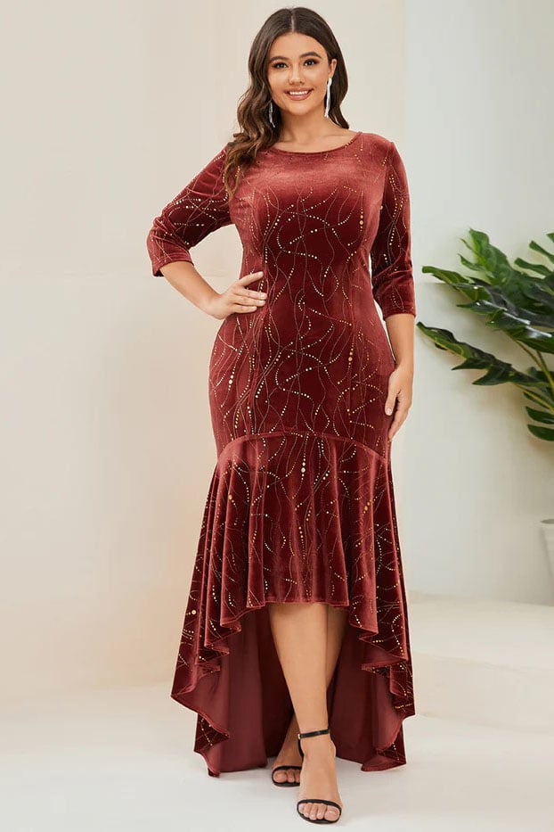 Sheath-Column High-Low Velvet Dress CG0265