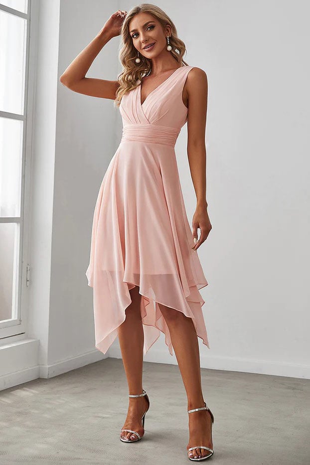 Asymmetrical Knee Length Chiffon Dress CG0266