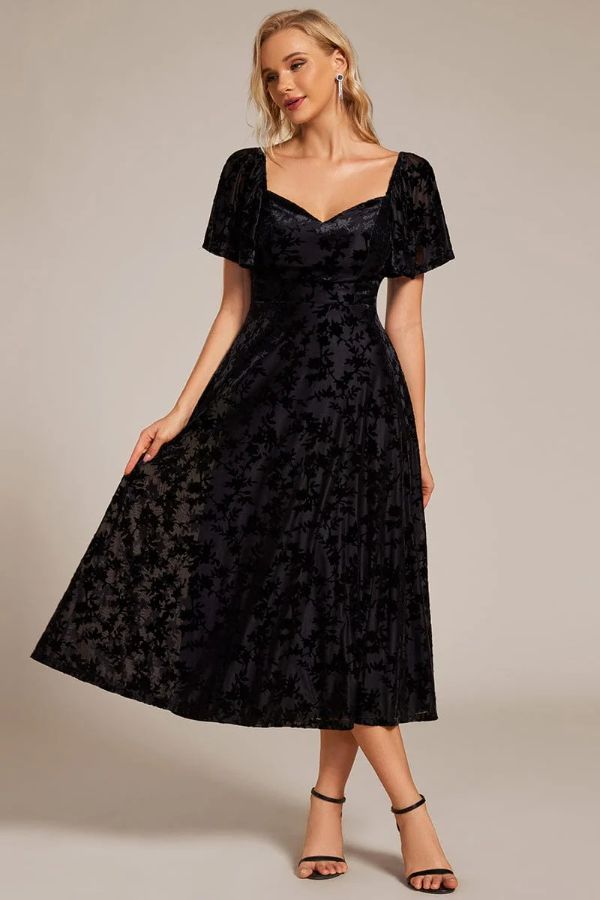 A-Line Midi Comprises Velvet Dress CG0270