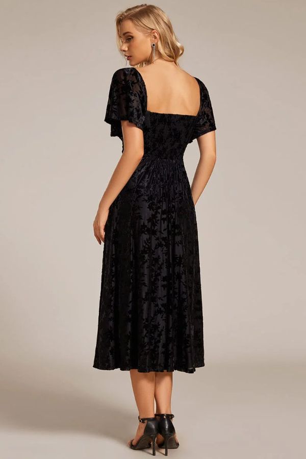 A-Line Midi Comprises Velvet Dress CG0270