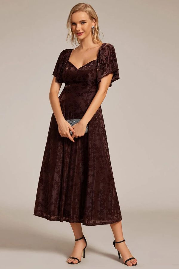 A-Line Midi Comprises Velvet Dress CG0270