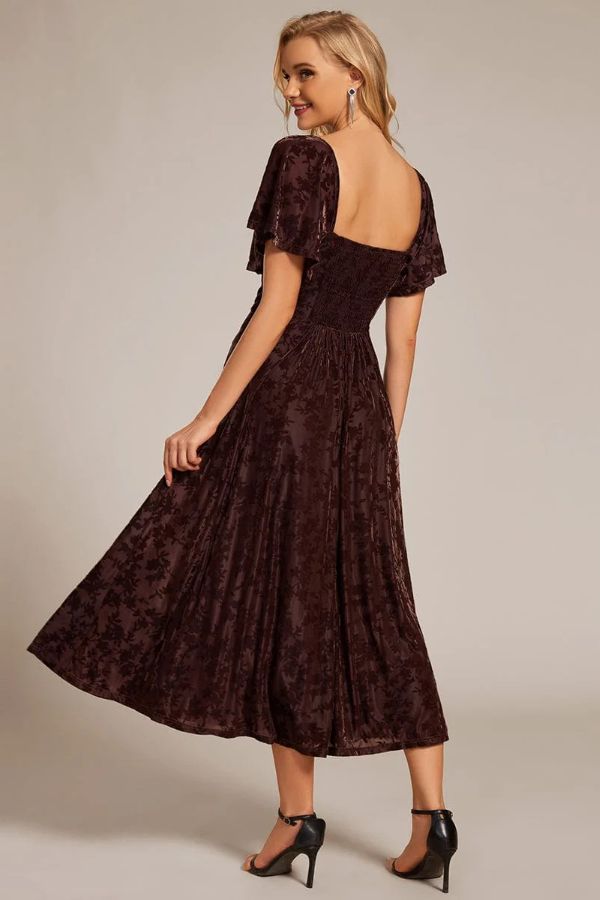 A-Line Midi Comprises Velvet Dress CG0270