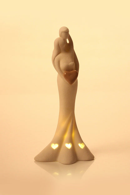 White Hand-Sculpted Ceramic Grained Wedding Couple Lighted Figurine 6.9Inch CGF0199 (Set of 1 pcs)