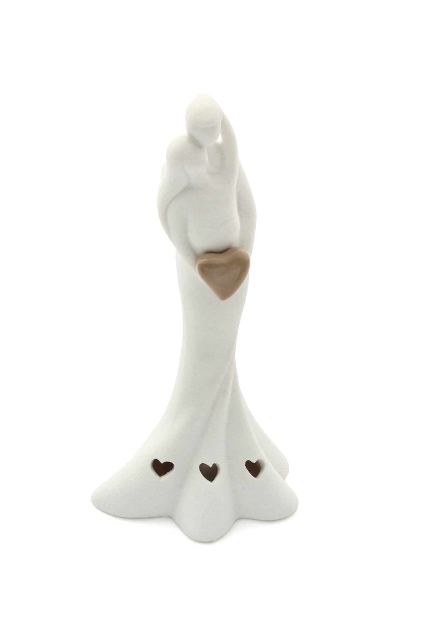 White Hand-Sculpted Ceramic Grained Wedding Couple Lighted Figurine 6.9Inch CGF0199 (Set of 1 pcs)