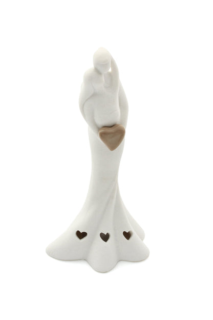 White Hand-Sculpted Ceramic Grained Wedding Couple Lighted Figurine 6.9Inch CGF0199 (Set of 1 pcs)