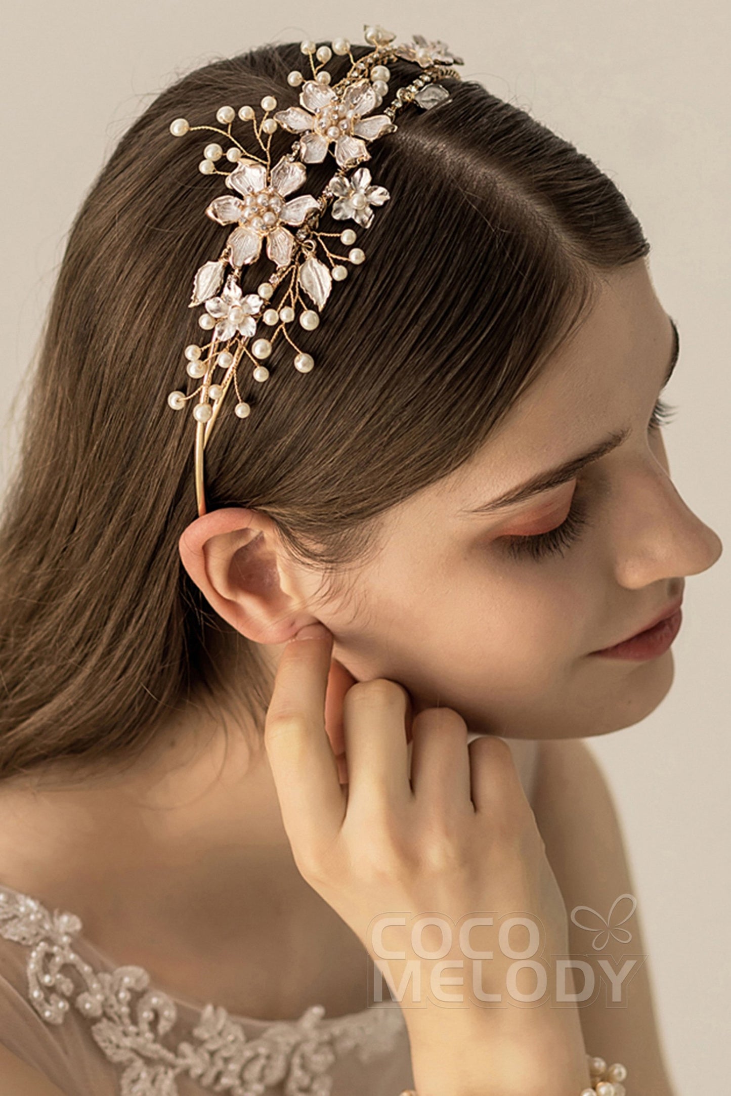 Alloy Headpiece Imitation Pearl Rhinestone Flower CH0178