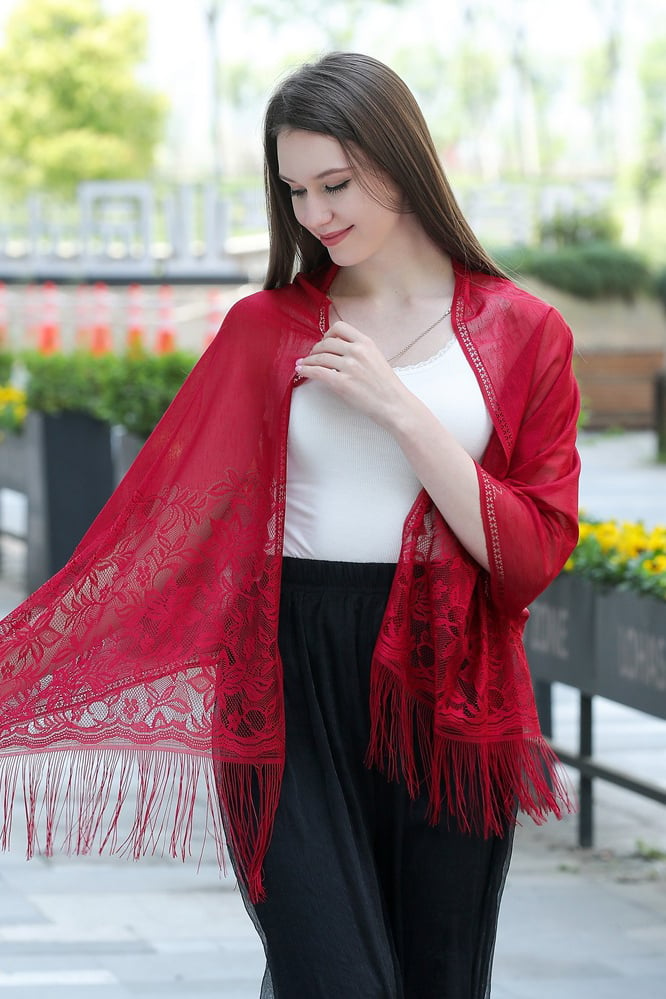 Lace Shawl with Tassels CJ0107