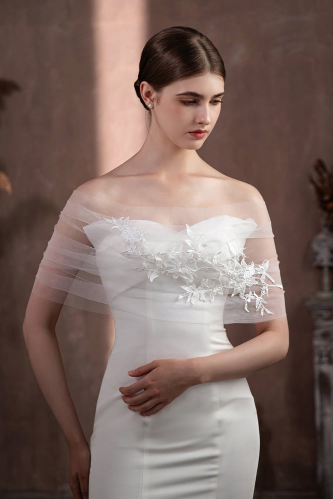 Tulle Shawl with Appliques Lace CJ0118