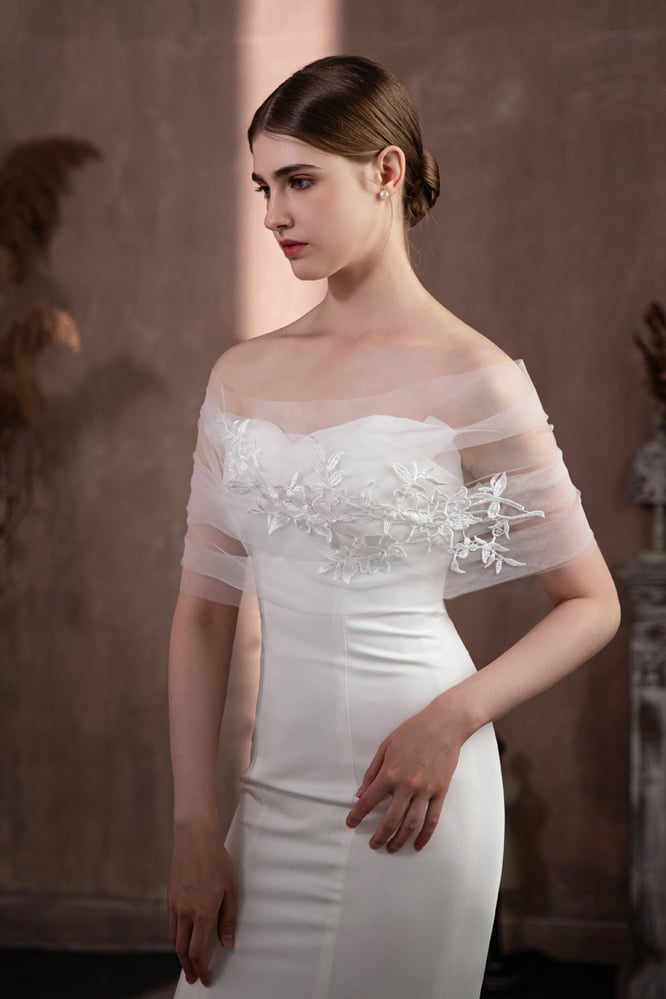 Tulle Shawl with Appliques Lace CJ0118