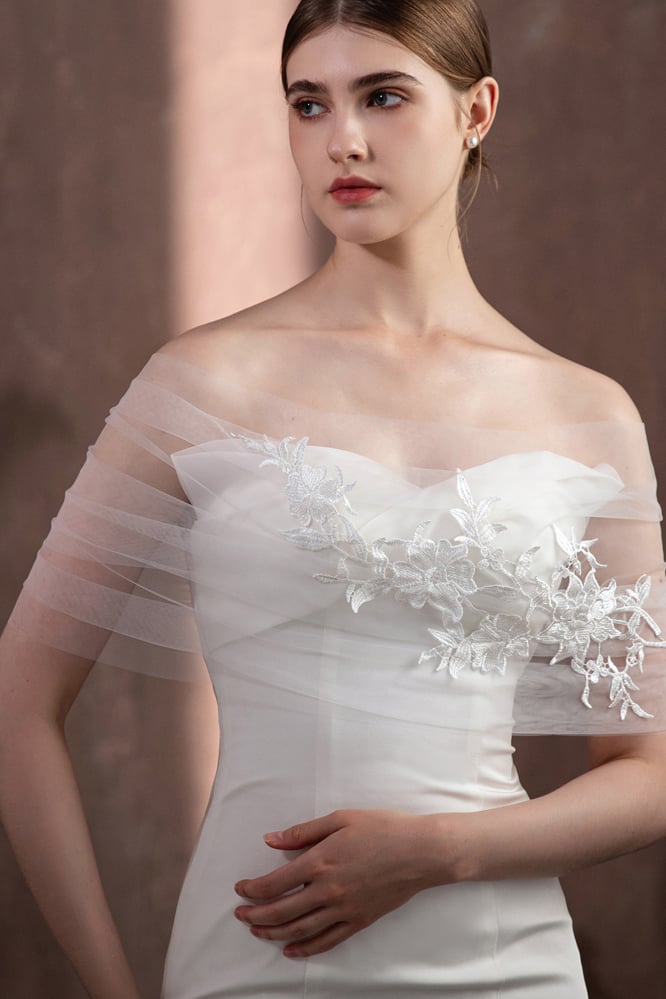 Tulle Shawl with Appliques Lace CJ0118