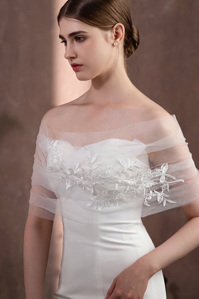 Tulle Shawl with Appliques Lace CJ0118