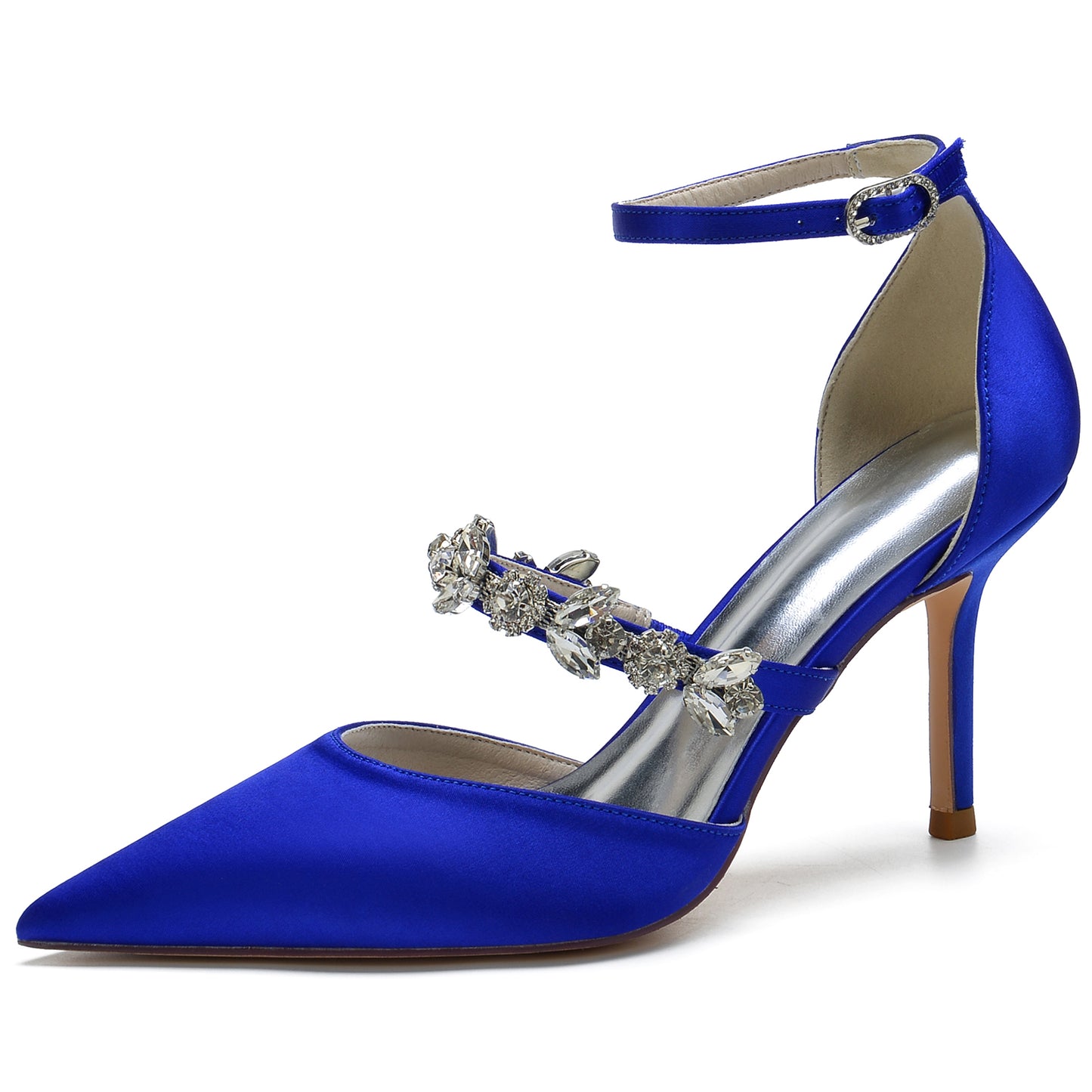 Blue Rhinestone Ankle Strap Pointy Stiletto Heels CK0131