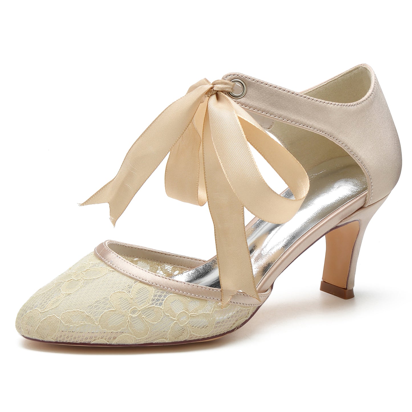 Chunky Heel 6.5cm Silk-Like Lace Shoes CK0293