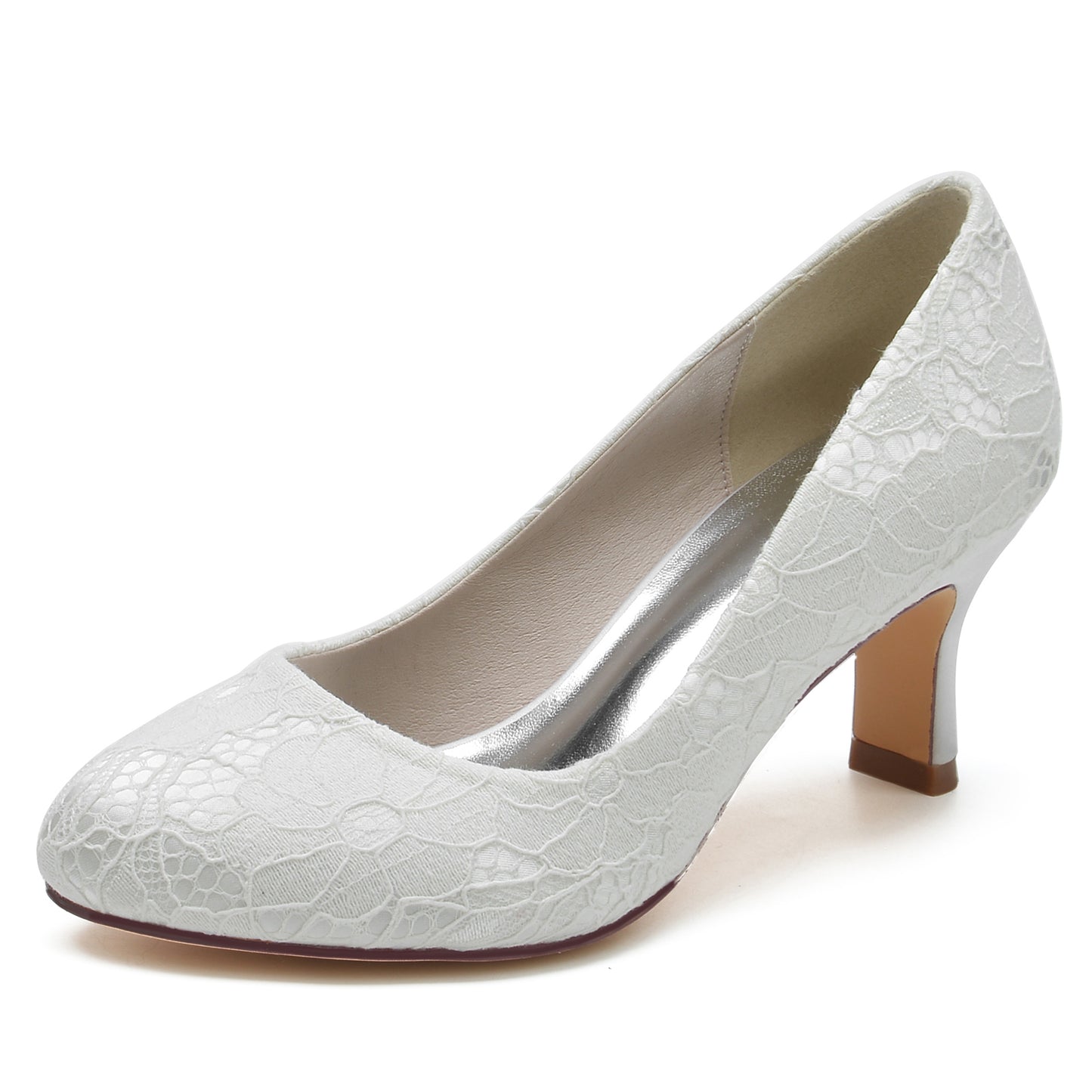 Chunky Heel 6.5cm Silk-Like Lace Shoes CK0373