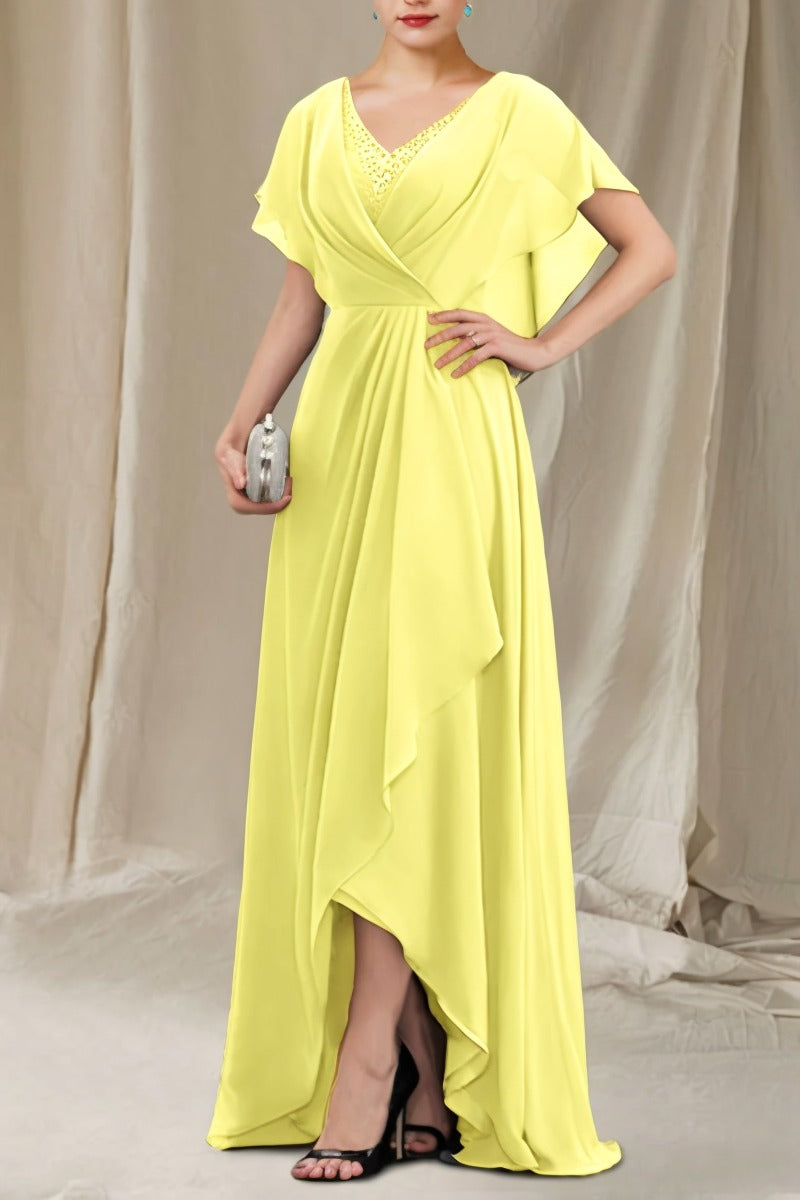 A-Line Sweep-Brush Train Chiffon Dress CM0080