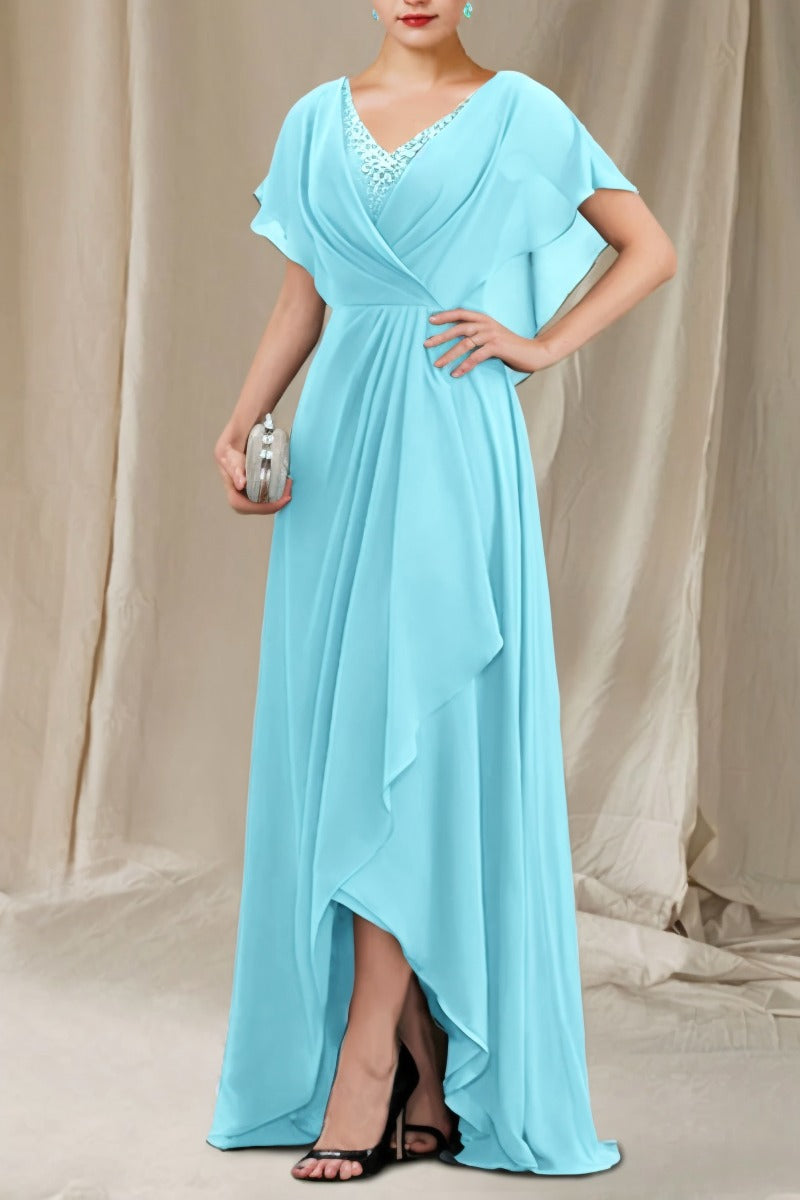 A-Line Sweep-Brush Train Chiffon Dress CM0080