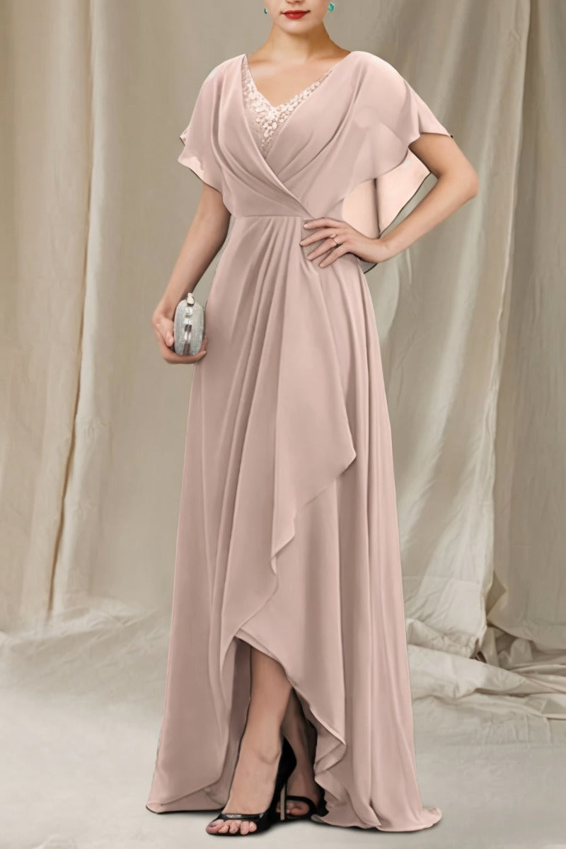 A-Line Sweep-Brush Train Chiffon Dress CM0080