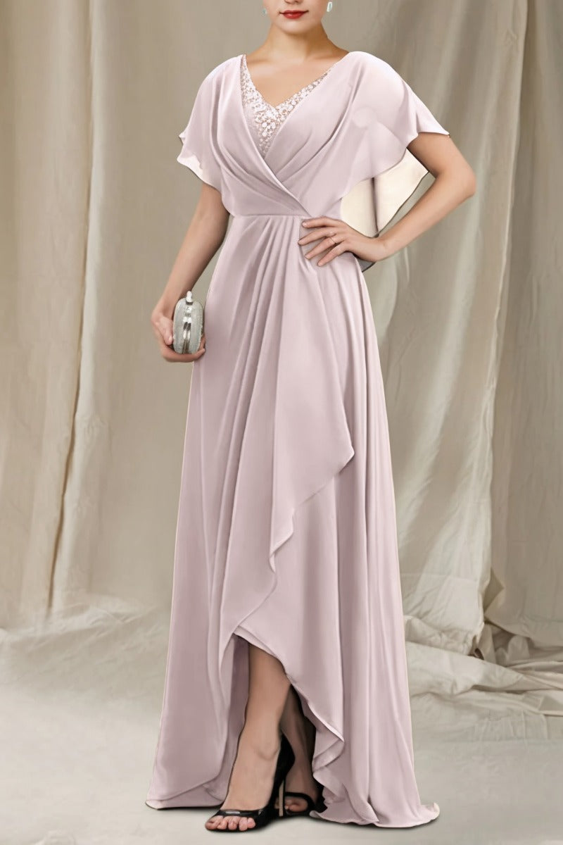 A-Line Sweep-Brush Train Chiffon Dress CM0080