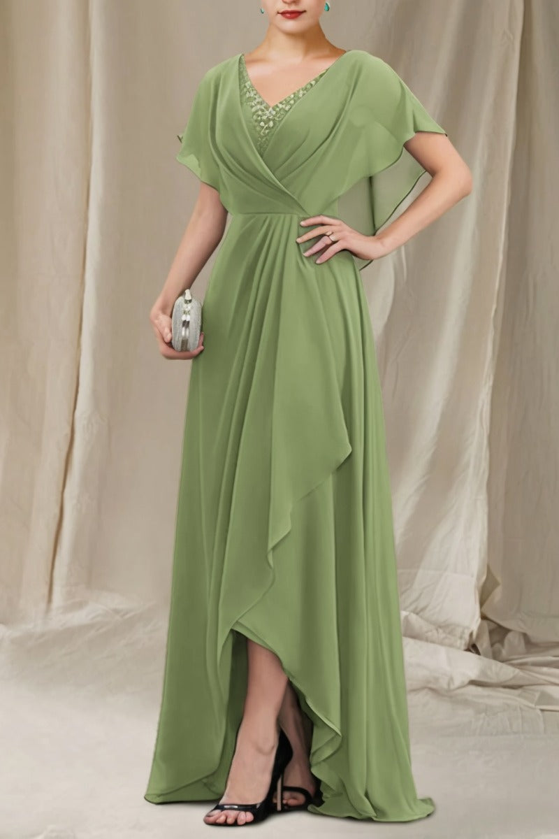 A-Line Sweep-Brush Train Chiffon Dress CM0080