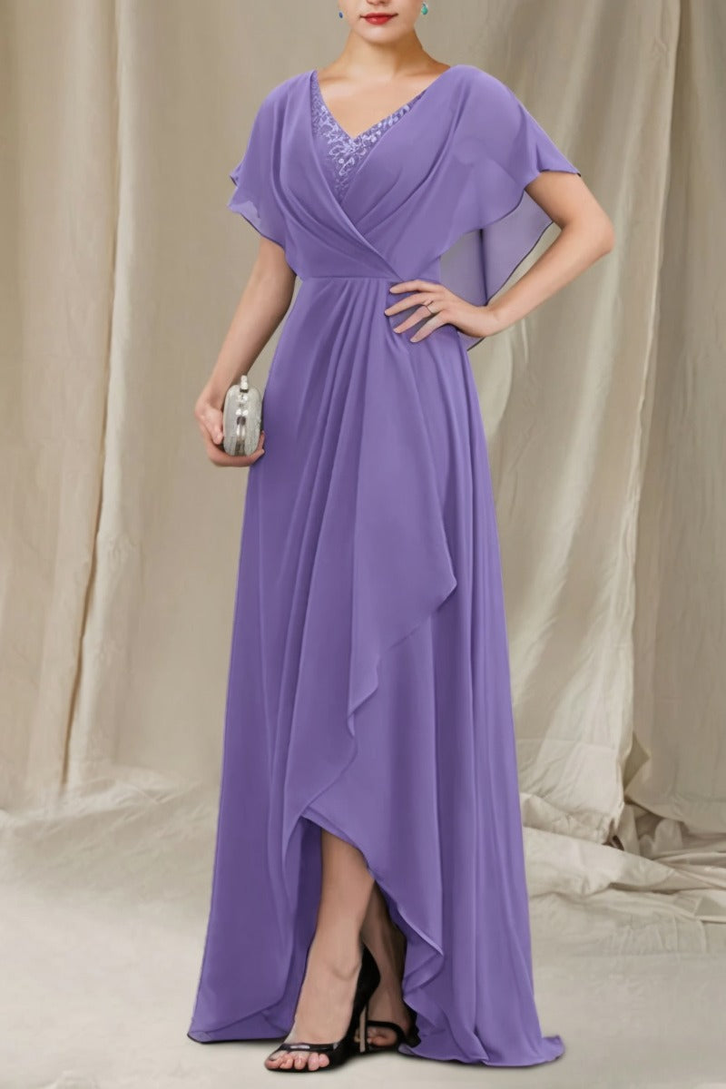 A-Line Sweep-Brush Train Chiffon Dress CM0080