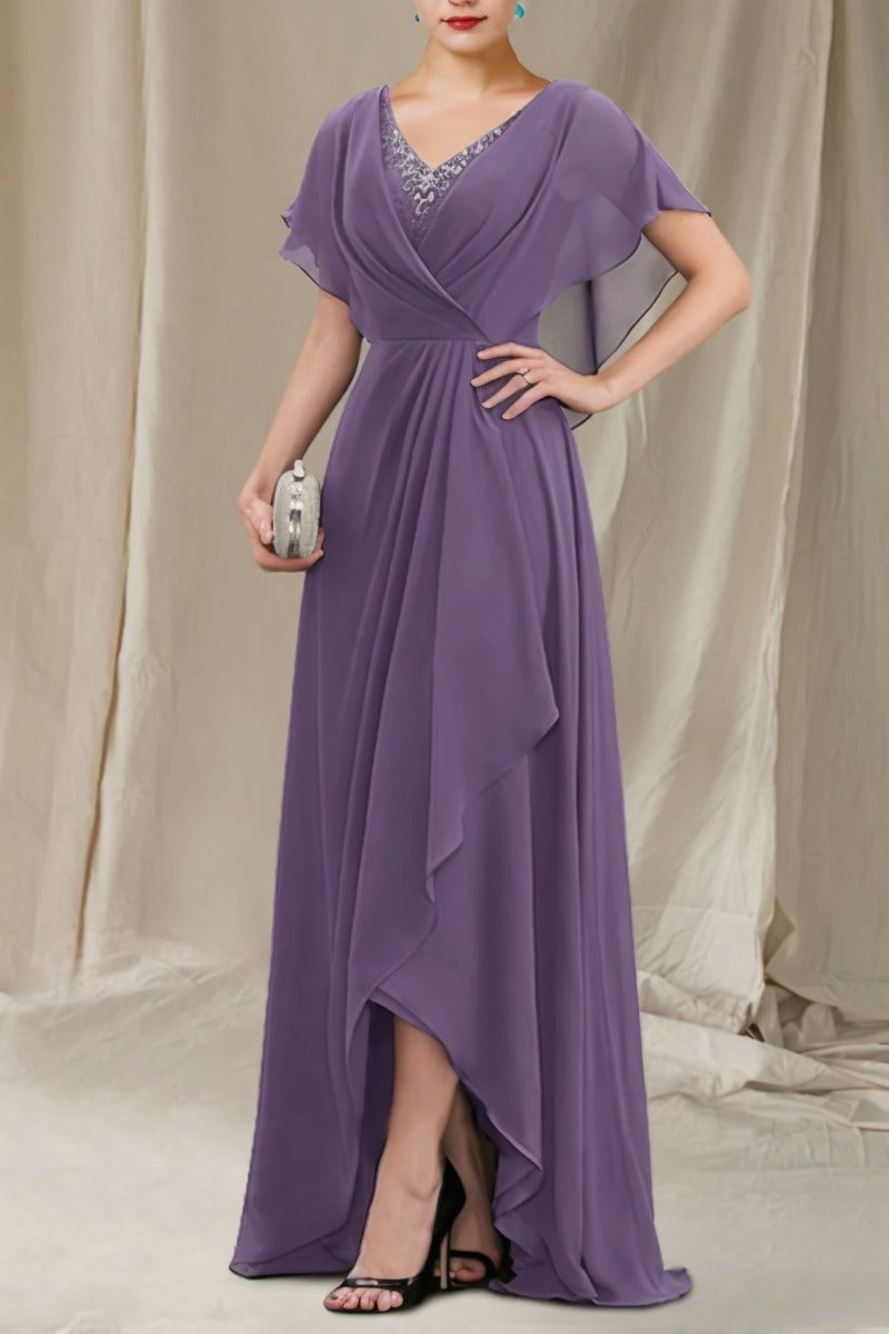 A-Line Sweep-Brush Train Chiffon Dress CM0080