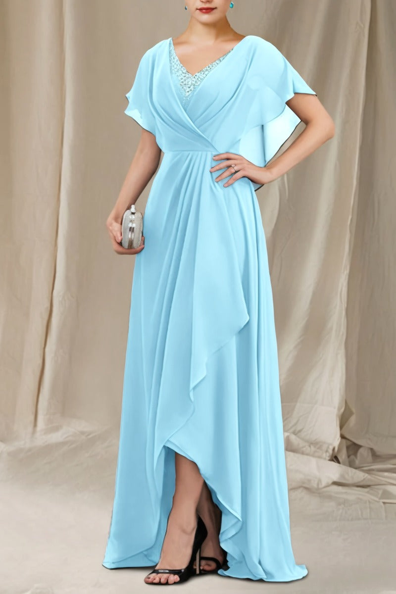 A-Line Sweep-Brush Train Chiffon Dress CM0080