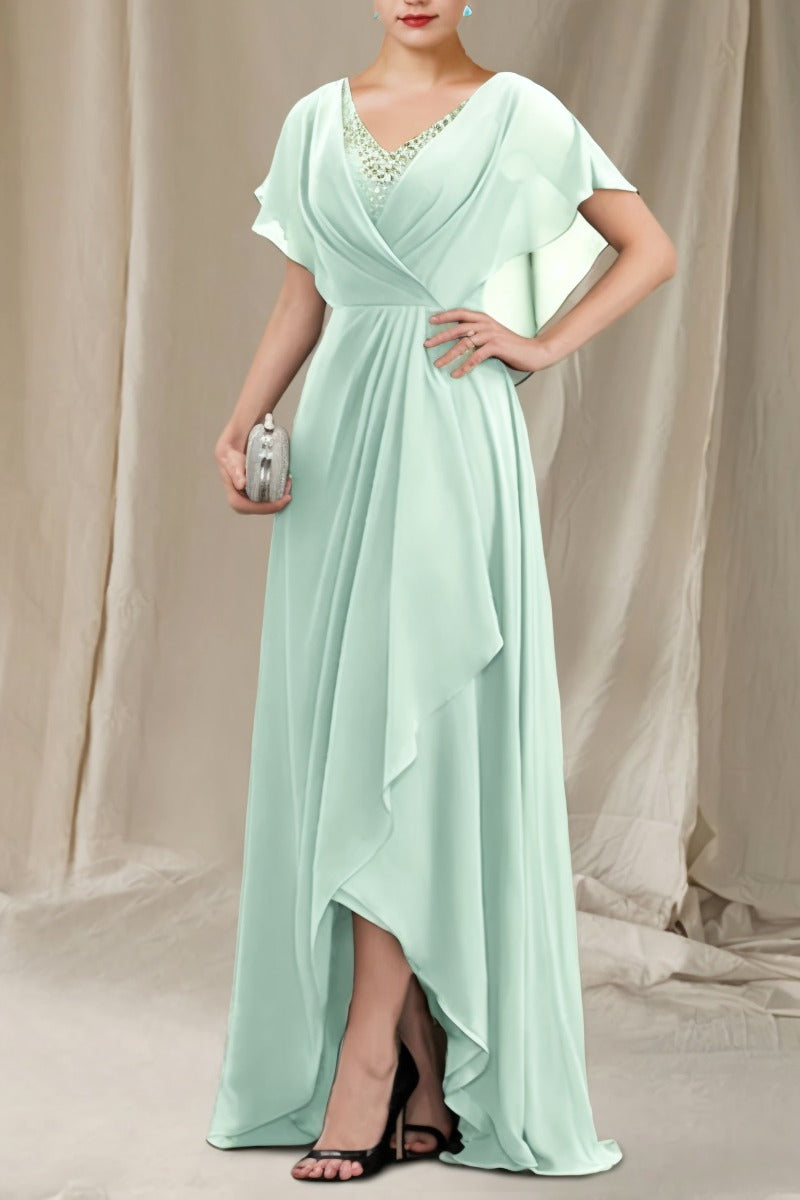 A-Line Sweep-Brush Train Chiffon Dress CM0080