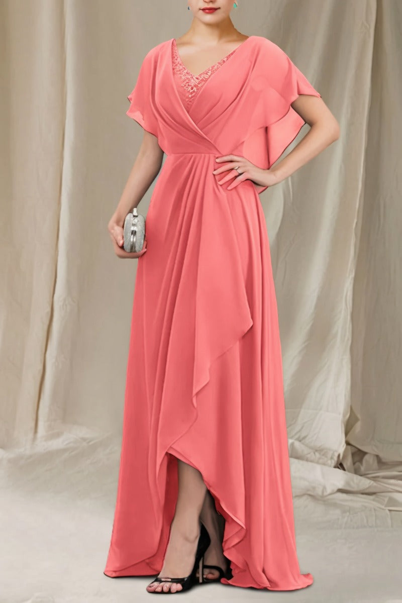 A-Line Sweep-Brush Train Chiffon Dress CM0080