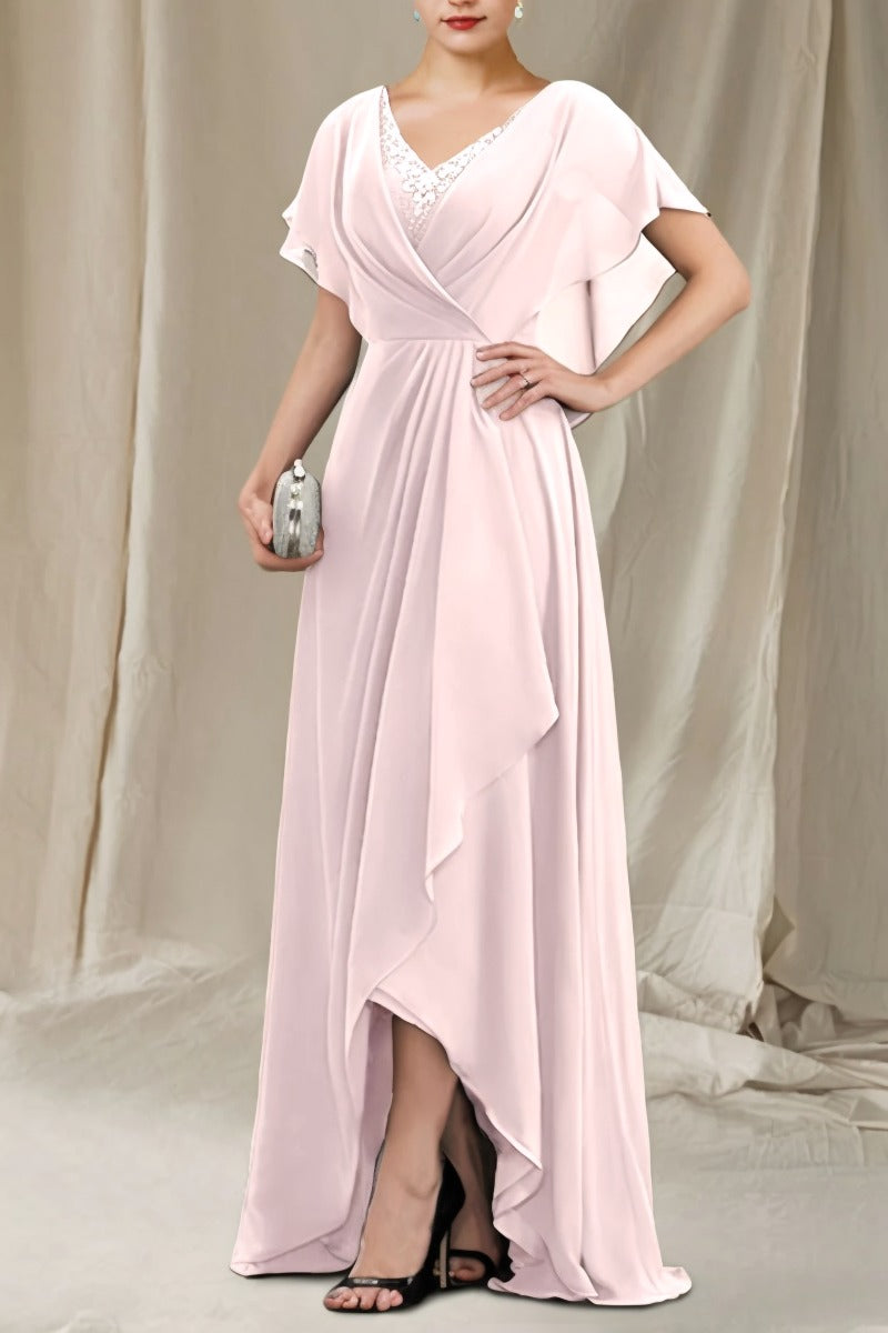 A-Line Sweep-Brush Train Chiffon Dress CM0080