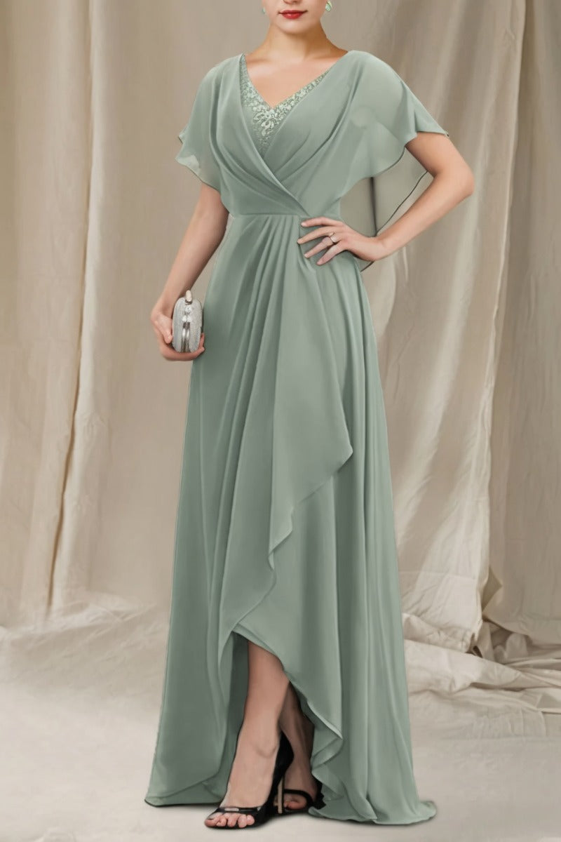 A-Line Sweep-Brush Train Chiffon Dress CM0080