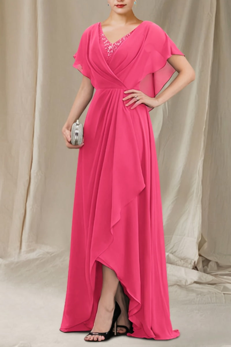 A-Line Sweep-Brush Train Chiffon Dress CM0080