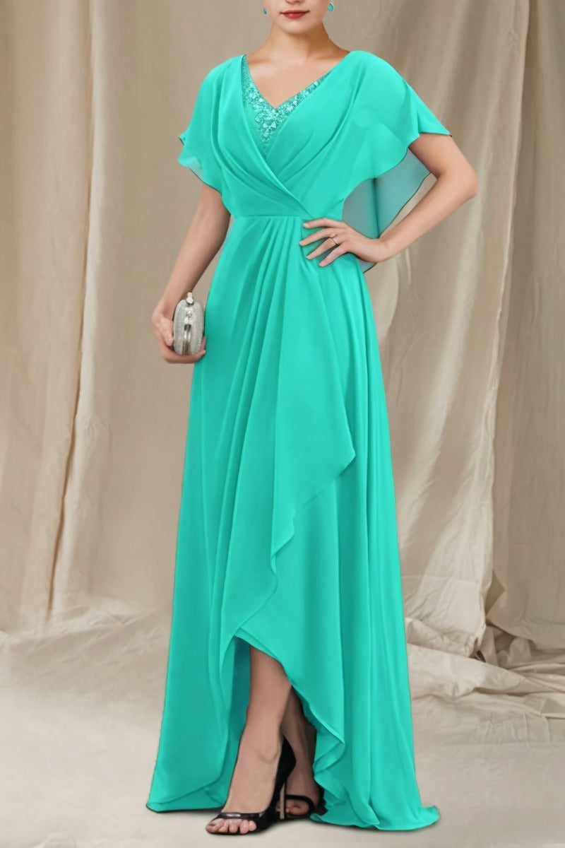 A-Line Sweep-Brush Train Chiffon Dress CM0080