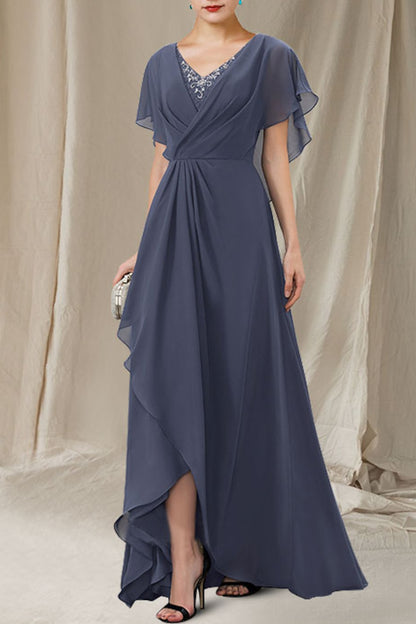 A-Line Sweep-Brush Train Chiffon Dress CM0080